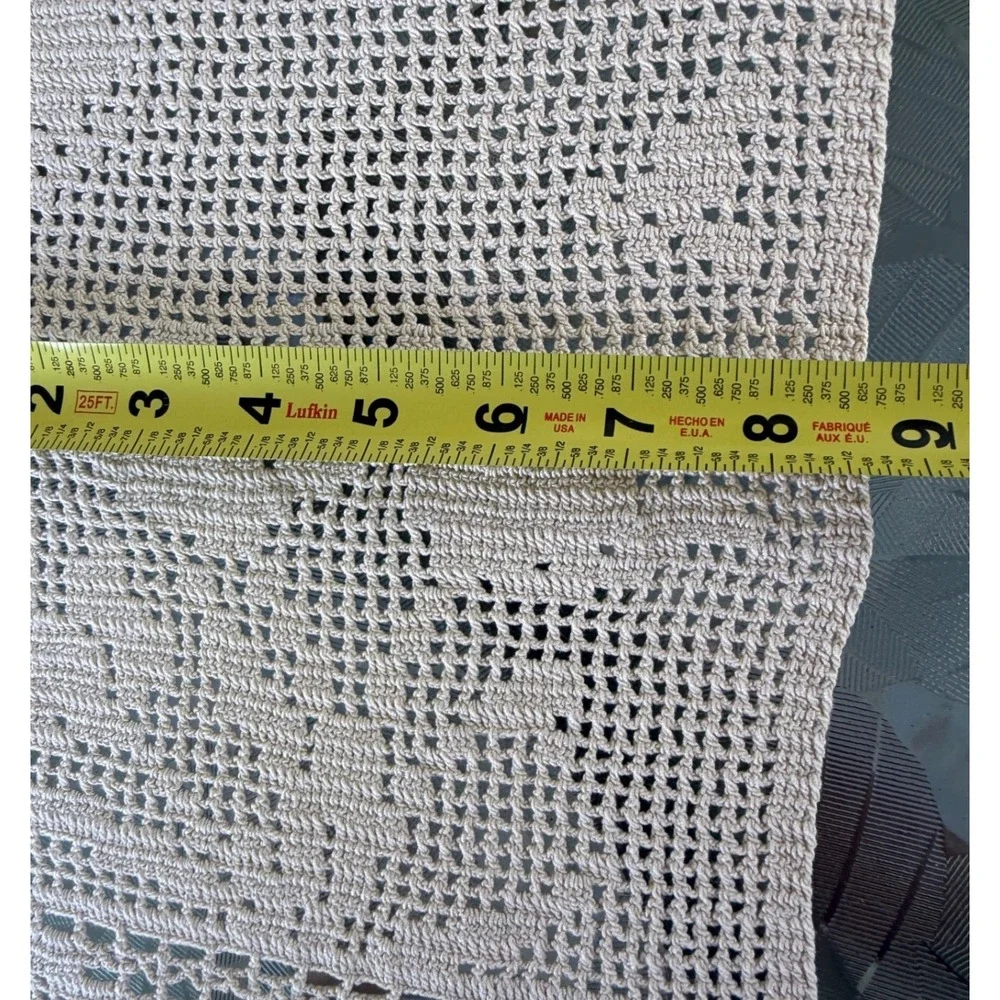 Vintage Hand Crochet Filet Antimacassar Lace Doily Set Beige Floral 3 Pieces